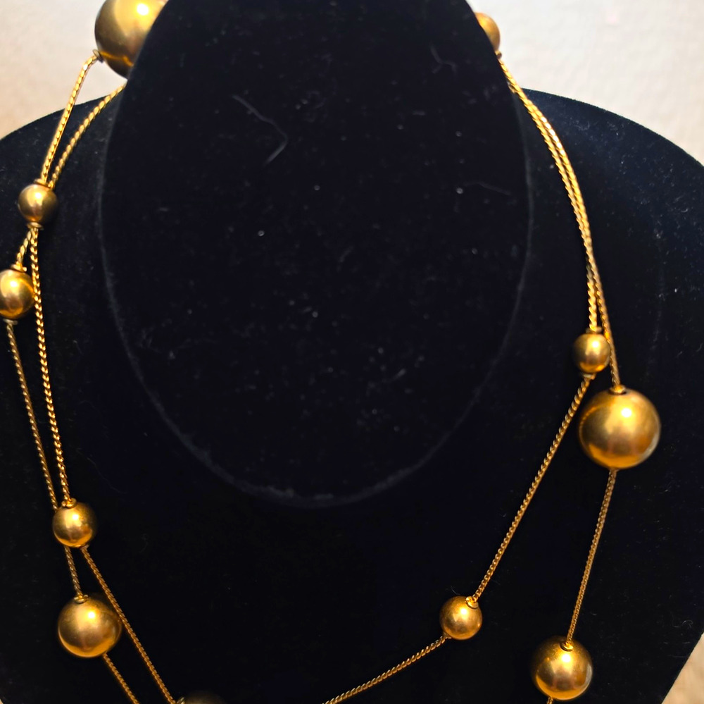 Anne Klein Signed Gold Tone Beaded Rope Chain Necklace Lobster Clasp 44"